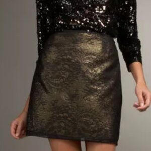 Elie Tahari Cindy Skirt - Bronzey Gold with Black Lace Overlay